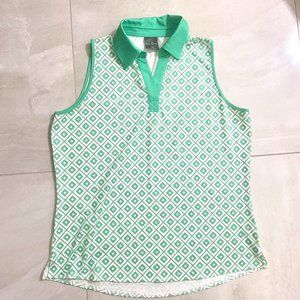Belyn Key Green White Sleeveless Golf Tennis Shirt with Collar
